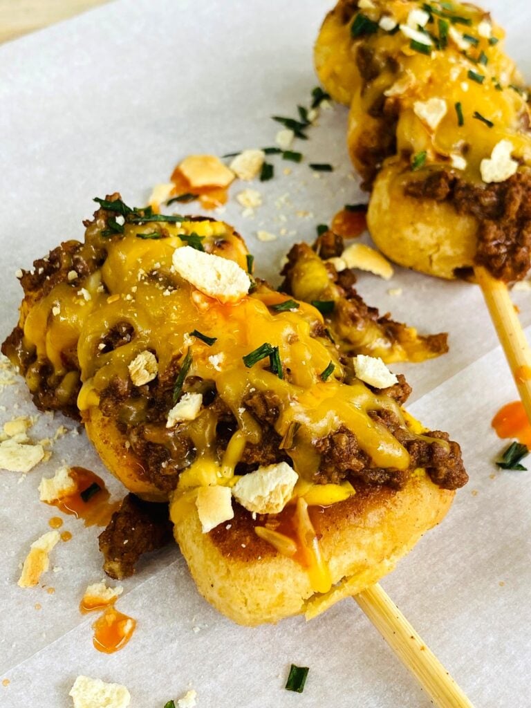 Blackstone Chili Cheese Dog Skewers
