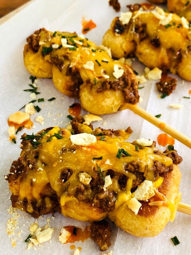 Blackstone Chili Cheese Dog Skewers