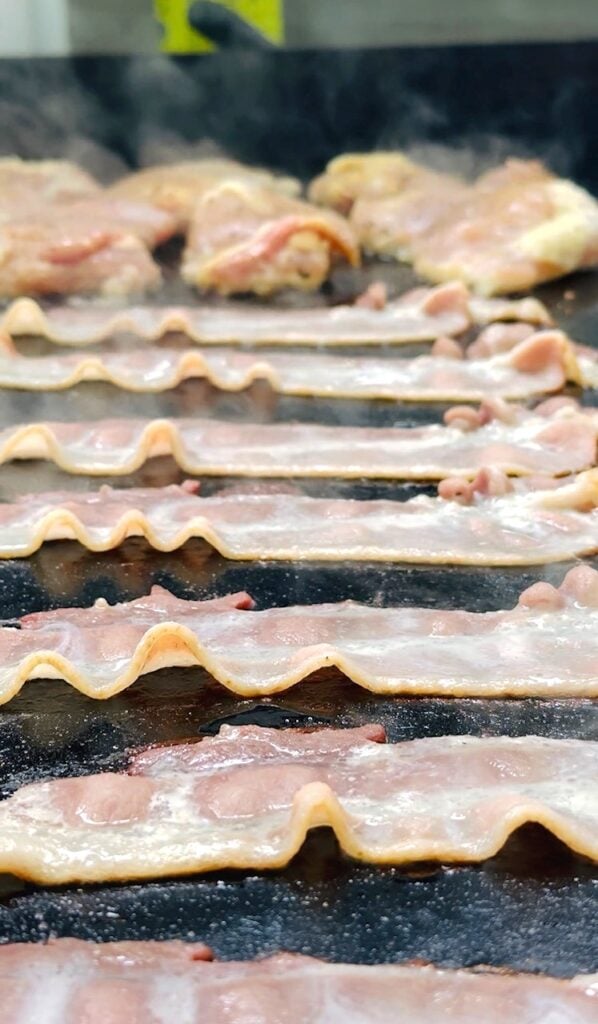 bacon and chicken on the griddle