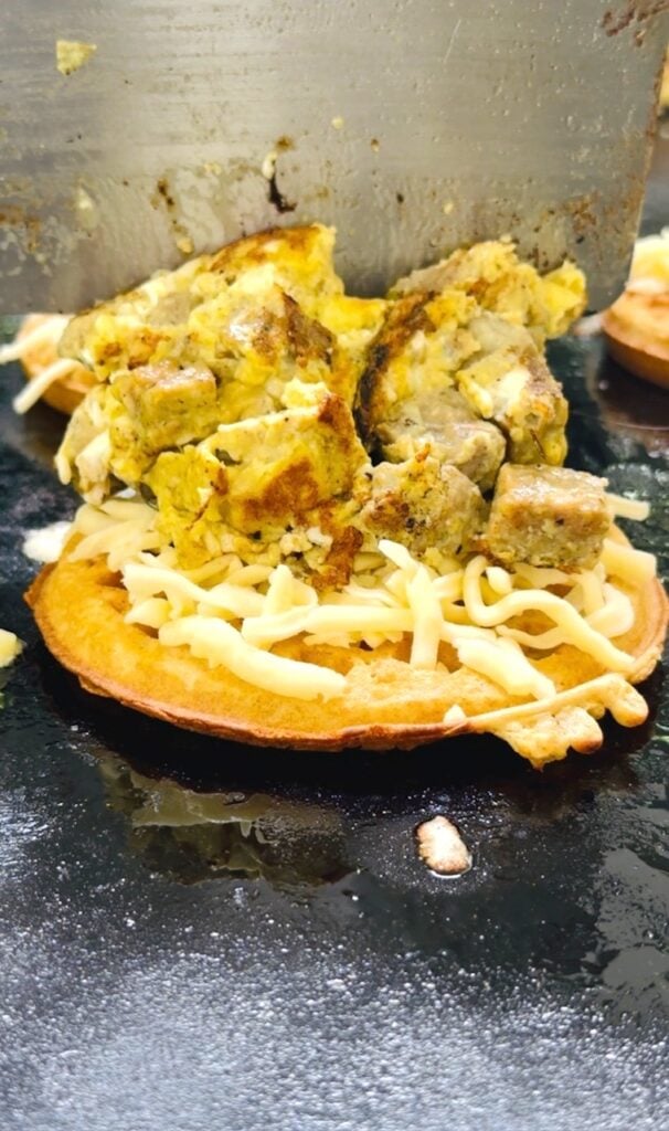 building the Blackstone Chicken and Waffle Quesadillas