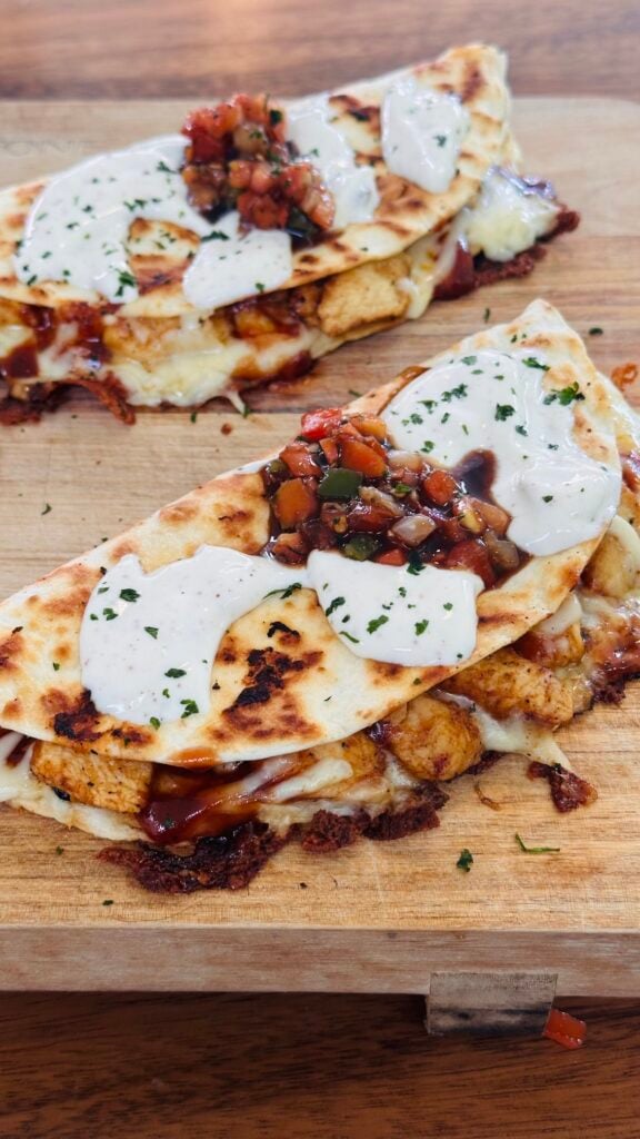 Blackstone BBQ Chicken Quesadillas with Balsamic Relish