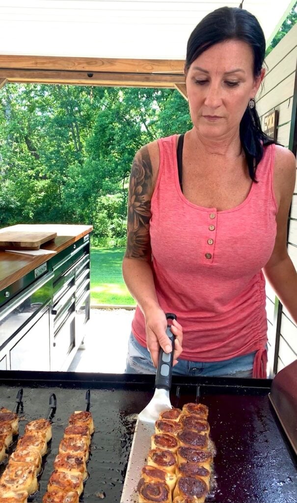 flipping the skewers
