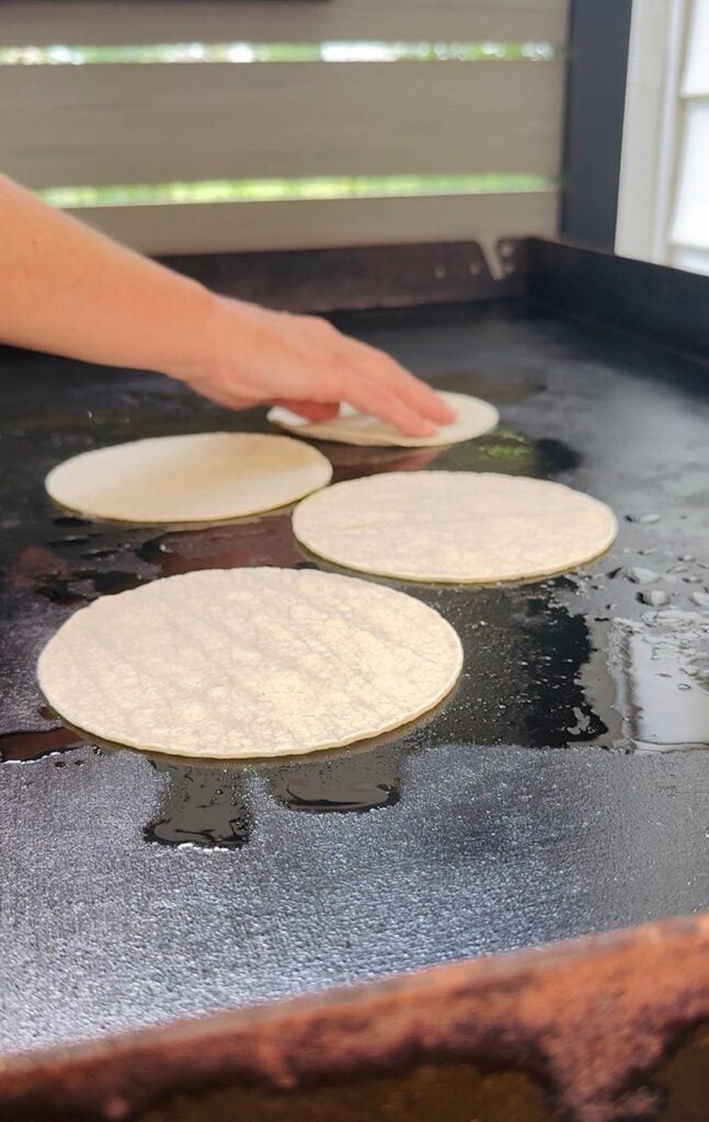 tortillas on griddle