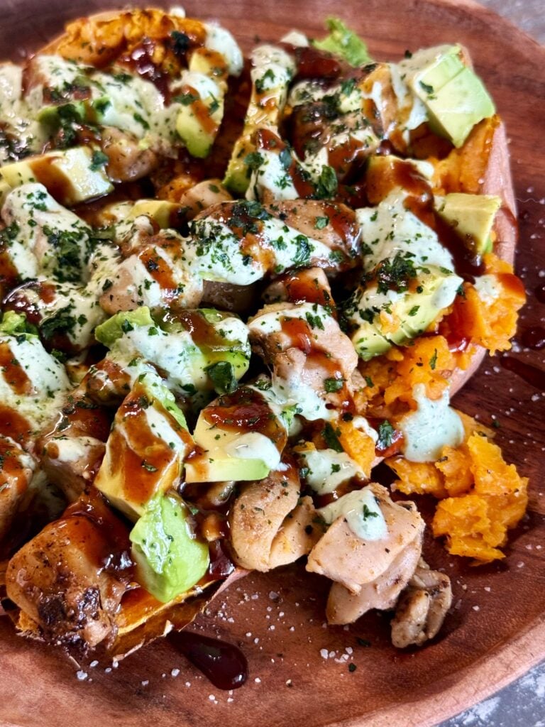 BBQ Chicken Loaded Sweet Potatoes