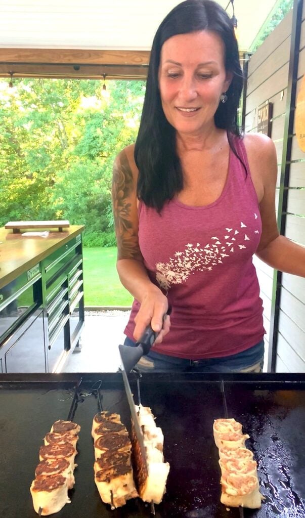 flipping the skewers