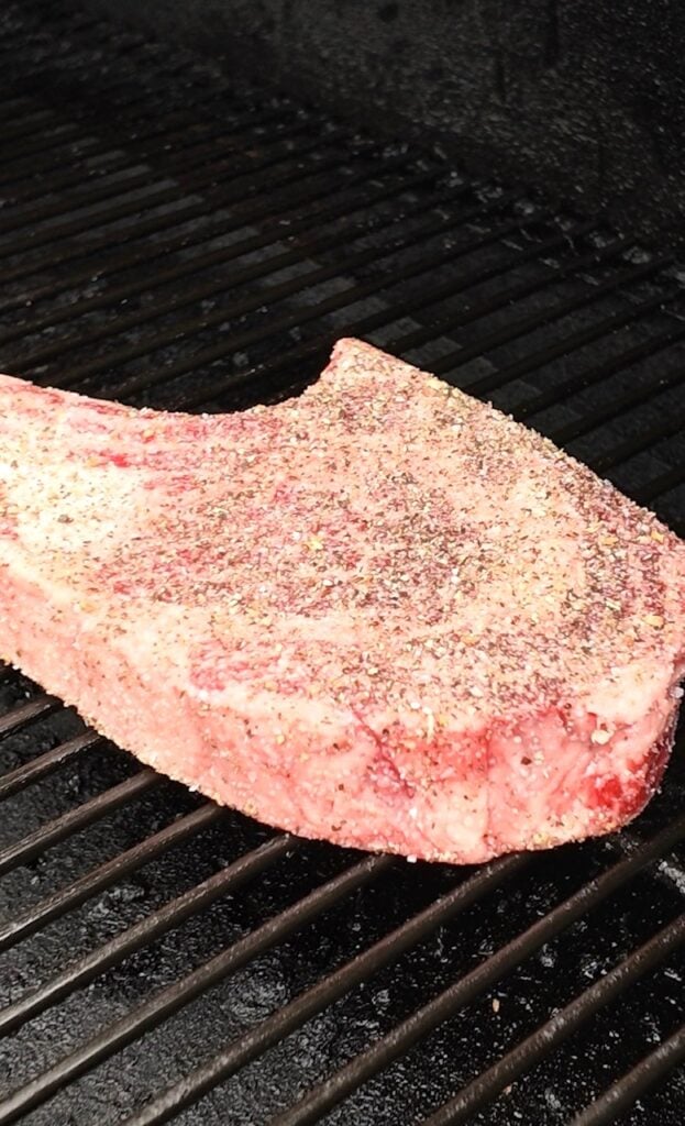 tomahawk on smoker before cooking