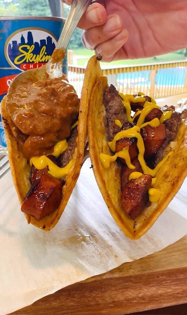 Blackstone Chili Dog Smashed Tacos