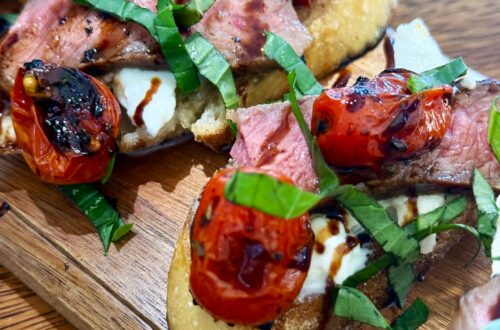Blackstone Steak Caprese Crostini