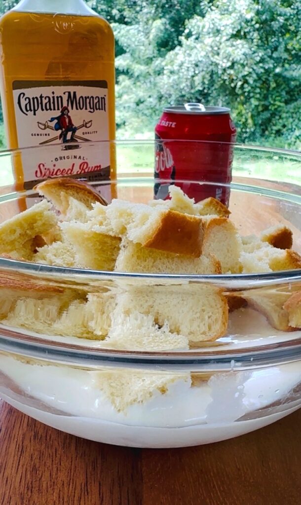 making the bread pudding in a bowl