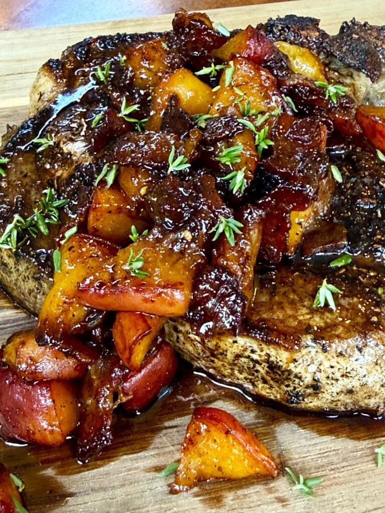 Blackstone Peach Bacon Pork Chops
