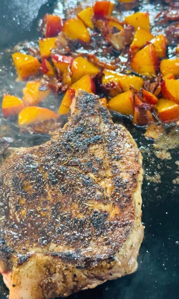 Blackstone Peach Bacon Pork Chops