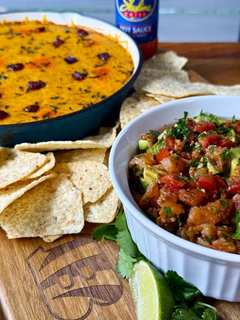 chili dip and ceviche for game day