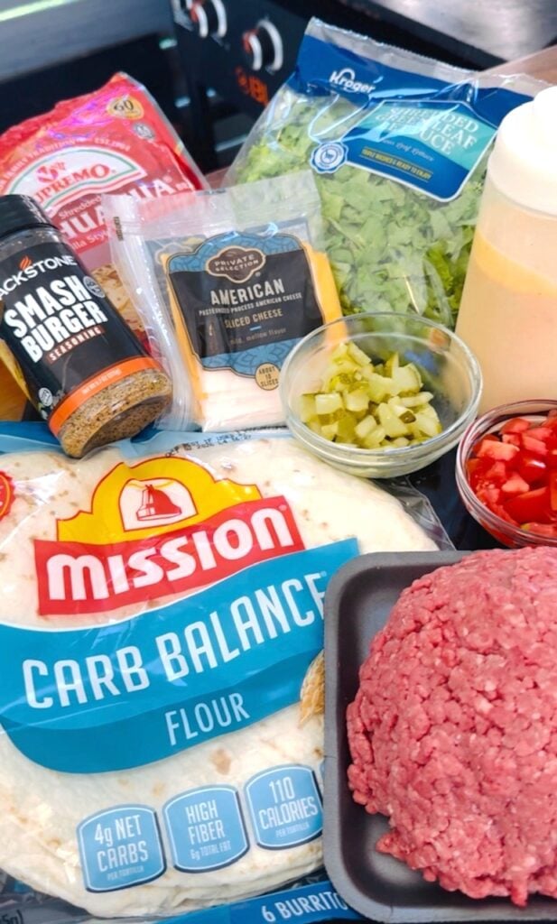 ingredients for Blackstone Griddle Burg-itos
