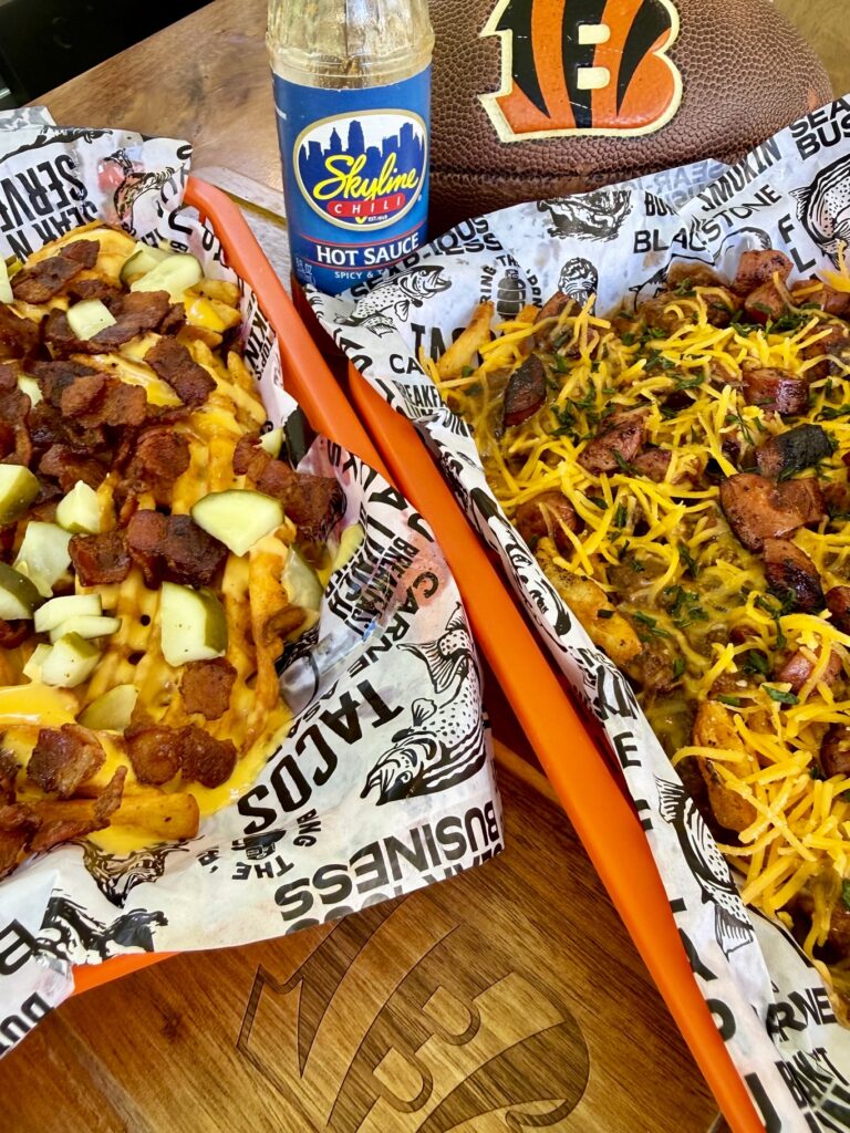 both loaded fries on the griddle