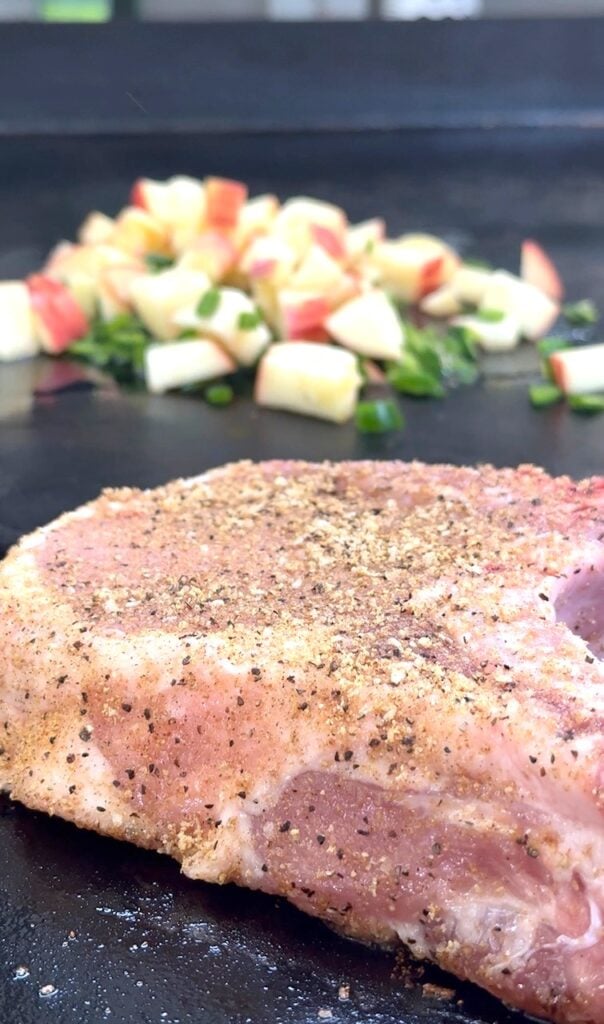 pork chop and apples before cooking